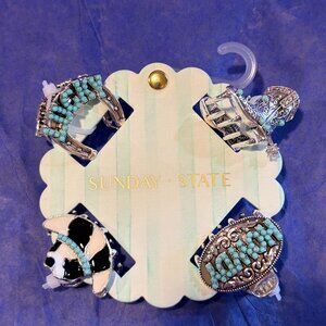 Sunday State Western Turquoise Hair Claw Clip Set Cowgirl Silver Clips NWT